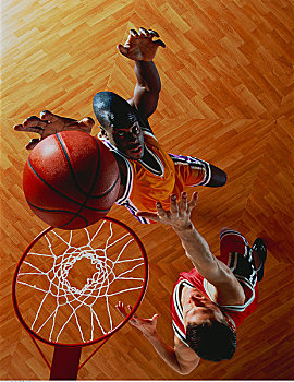 俯视,男人,玩,篮球