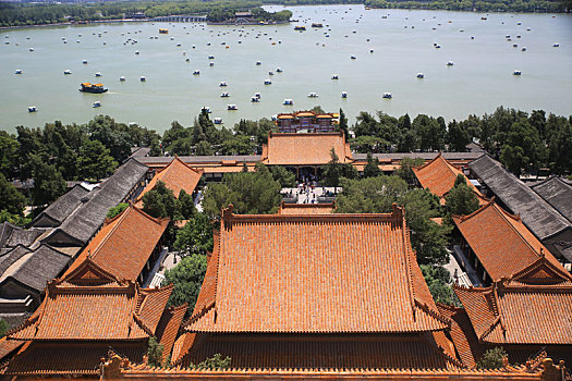 从北京颐和园佛香阁俯瞰排云殿昆明湖