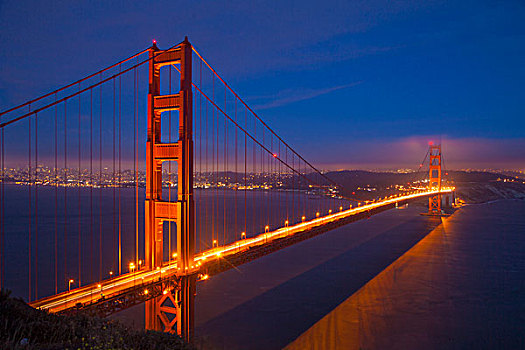 美国,加利福尼亚,旧金山,金门大桥,照亮,夜晚,画廊