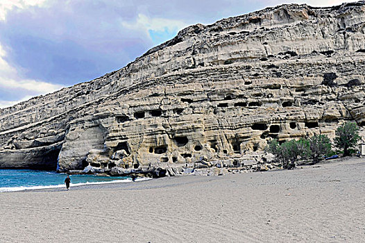 石头,洞穴,住所,马塔拉,海滩,克里特岛,希腊,欧洲