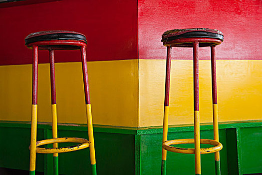 红色,黄色,绿色,吧椅,酒吧,斯里兰卡