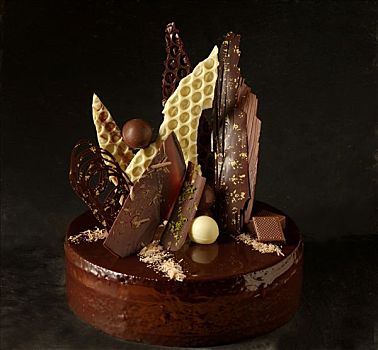 三个,种类,巧克力蛋糕,高级烹饪,阿尔萨斯,法国,欧洲