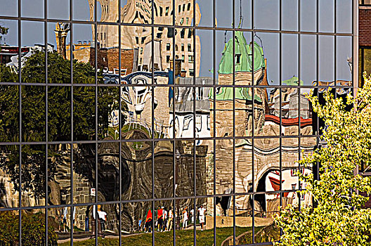 反射,一个,入口,城墙,魁北克老城,魁北克,加拿大