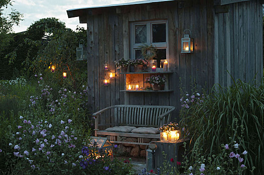 花园,房子,晚上,亮光,灯笼