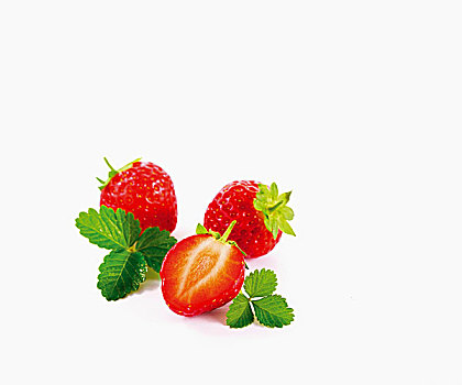 草莓,叶子,白色背景
