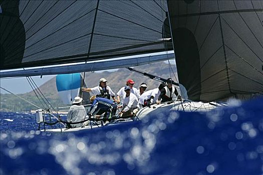 夏威夷,瓦胡岛,怀基基海滩,外滨,序列,2005年,帆船,蓝色背景,海洋
