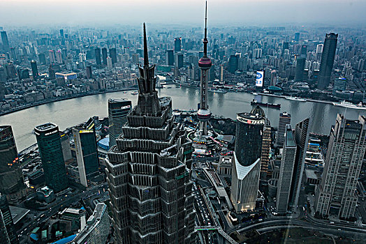 上海,天际线,反射,中国