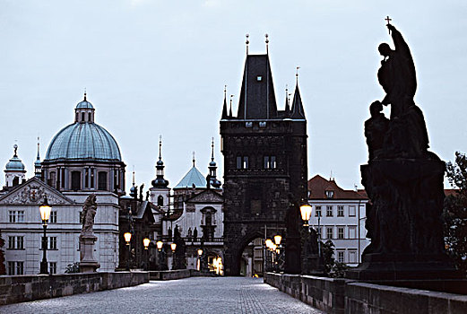 捷克共和国,布拉格,老,塔,桥,黎明,大幅,尺寸