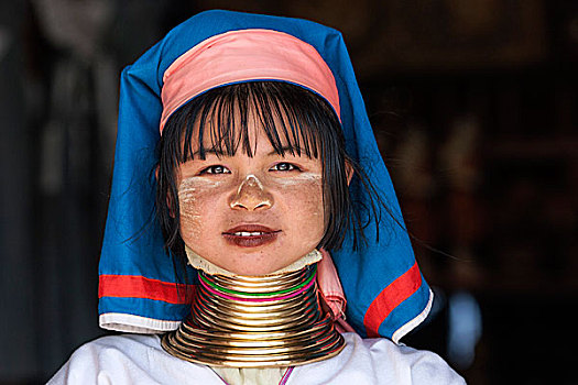 女孩,种族,戴着,传统服装,头像,掸邦,缅甸,亚洲