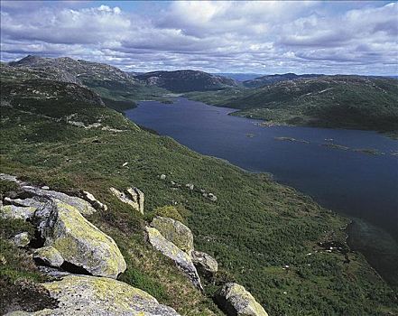 湖,风景,山峦,挪威,斯堪的纳维亚,欧洲