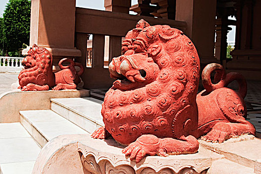 狮子,雕塑,入口,庙宇,新德里,印度