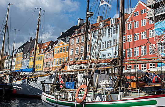 哥本哈根,丹麦,著名,新港,彩色,家,船,旅游