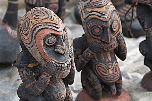 美拉尼西亚,巴布亚新几内亚,河,区域,湖,乡村,传统,涂绘,粘土,小雕像,面具