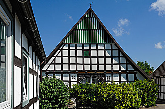 萨克森,半木结构,房子,1777年,铭刻,班德埃森,下萨克森,德国,欧洲