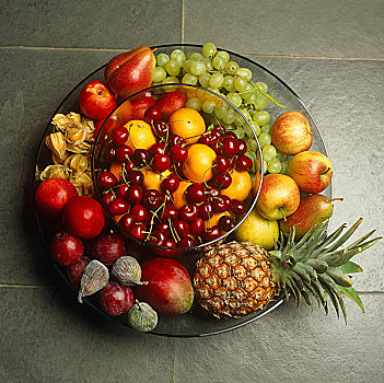 选择,水果,玻璃板,碗