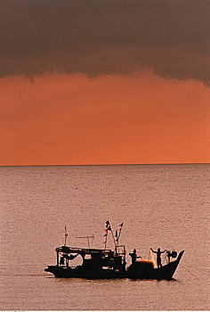 剪影,渔船,兰卡威,马来西亚