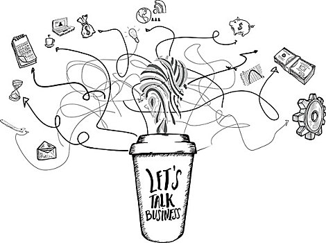 网络,概念,涂写,咖啡杯