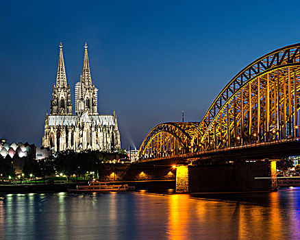 风景,莱茵河,河,博物馆,科隆,大教堂,霍亨索伦,桥,北莱茵威斯特伐利亚,德国,欧洲