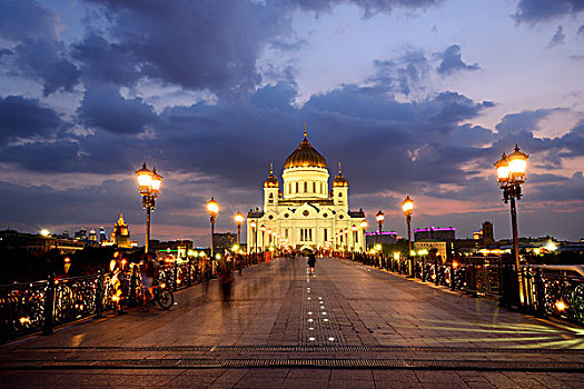 大教堂,耶稣,桥,夜晚,莫斯科,俄罗斯
