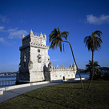 葡萄牙,里斯本,曼奴埃尔式建筑风格,塔,建造,棕榈树