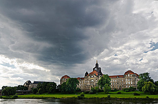 暗色,云,高处,大臣,风景,河,德累斯顿,萨克森,德国,欧洲