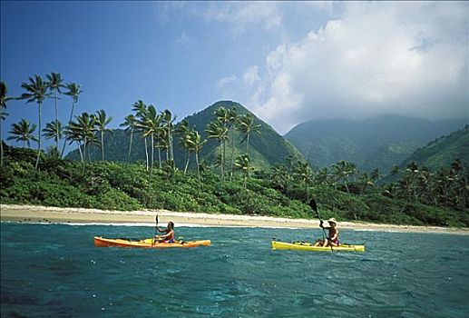 斐济,岛屿,两个女人,漂流,浅水,海岸线