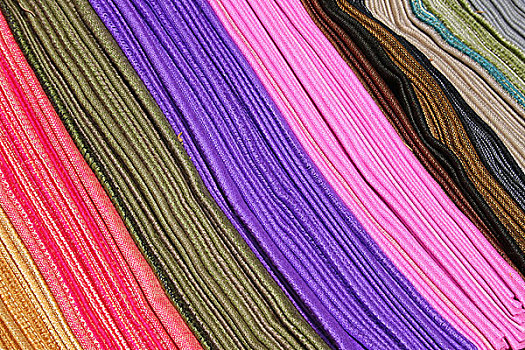 排,彩色,围巾,市场