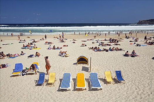澳大利亚,新南威尔士,悉尼,折叠躺椅,日光浴,东方,海滩