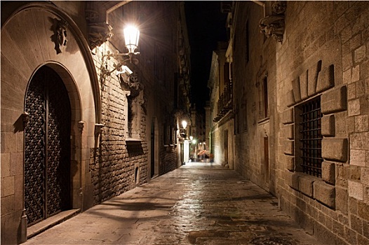 街道,哥特区,巴塞罗那,夜晚