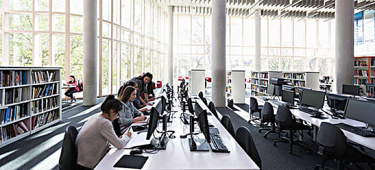 学生,研究,电脑,图书馆