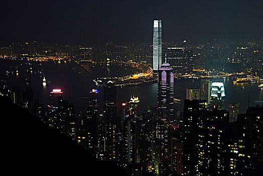 维多利亚港,港口,光亮,夜晚,香港,中国