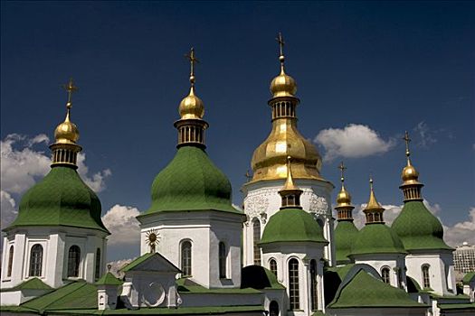 乌克兰,基辅,大教堂,圆顶,金色,太阳,蓝天,2004年