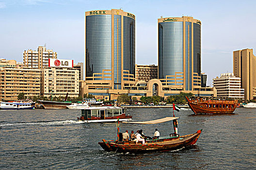 船,交通,独桅三角帆船,溪流,正面,相似,塔,迪拜,阿联酋,中东