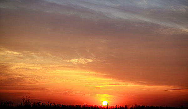 夕阳地平线太阳暖色调