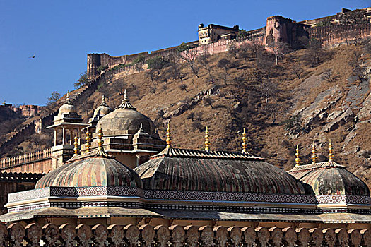 印度,拉贾斯坦邦,斋浦尔,琥珀色,堡垒,塔,穹顶