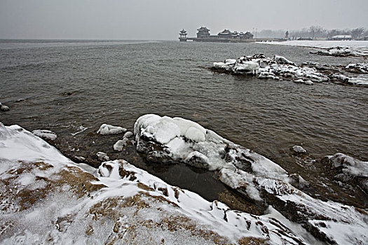 山海关,老龙头,大雪,雪后,海滨,建筑,长城,洁白,冬季,寒冷