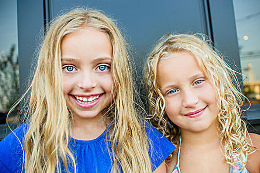 头像,金发,蓝色眼睛,姐妹,街边咖啡厅