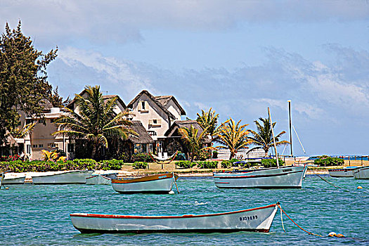 毛里求斯,海岸,房子,船,景色
