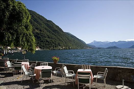 桌子,椅子,餐馆,湖岸,科摩湖,伦巴第,意大利