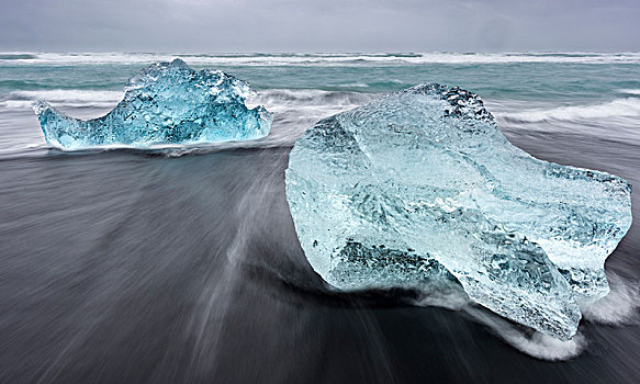 冰山,黑色,海滩,杰古沙龙湖,冰岛,欧洲