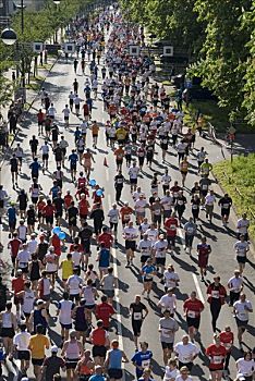 马拉松,跑步者,城市,2008年,北莱茵威斯特伐利亚,德国,欧洲