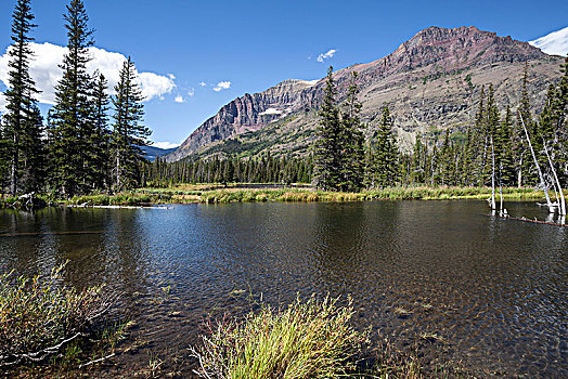 两个,药湖,上升,狼,山,背影,冰川国家公园,蒙大拿,美国,北美