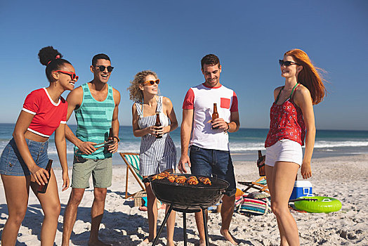 群体,朋友,乐趣,做饭,烧烤,海滩