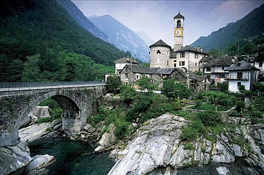 教堂,圣马利亚,石头,山峦,韦尔扎斯卡谷,瑞士,欧洲