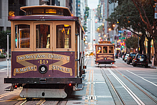 有轨电车,城市街道,旧金山,加利福尼亚,美国