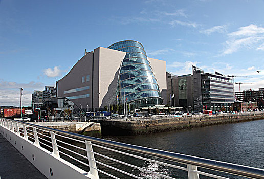爱尔兰,都柏林,城市,会议中心,设计,美洲,建筑师,第一,桥,上方,利菲河