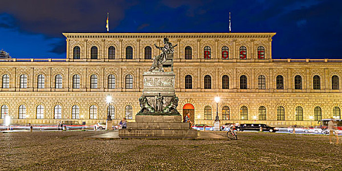 纪念建筑,国王,晚上,后面,慕尼黑,巴伐利亚,德国,欧洲