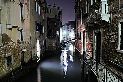 房子,水道,夜晚,威尼斯,威尼托,意大利,欧洲