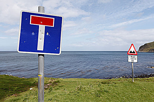 标识,死路,湾,靠近,安特里姆郡,北爱尔兰,英国,欧洲