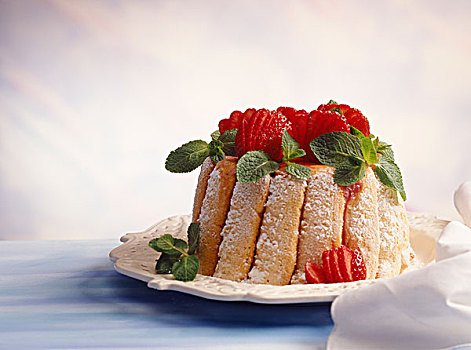 蛋糕,草莓,水果布丁